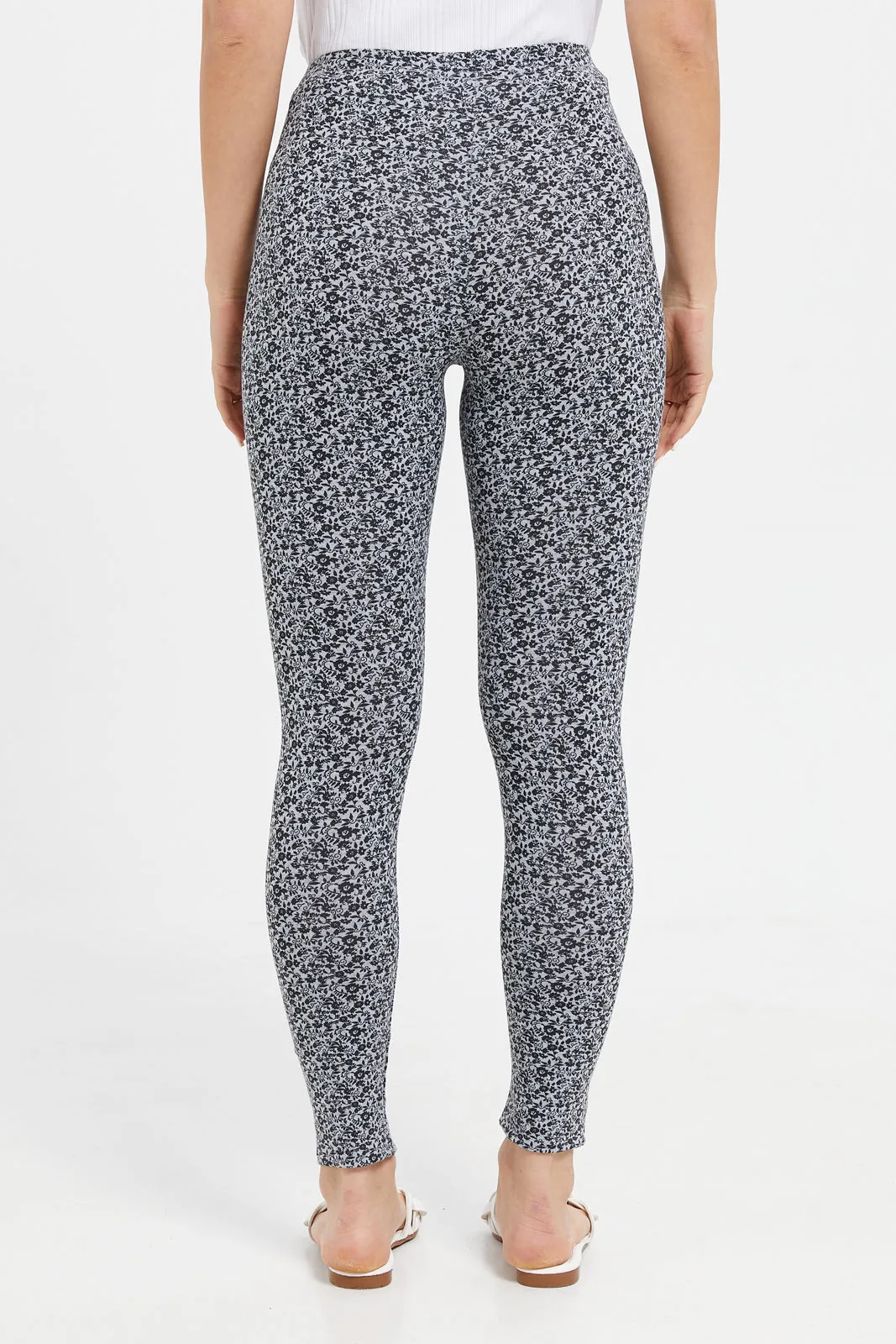 Women Grey And Black Printed Leggings