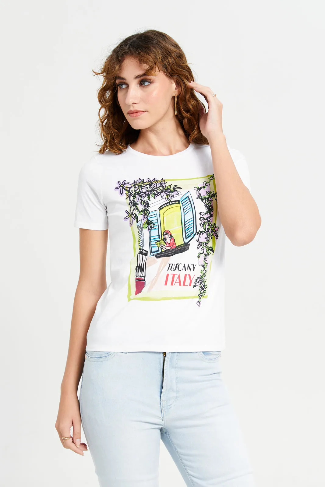 Women Ivory Italy Printed T-Shirt