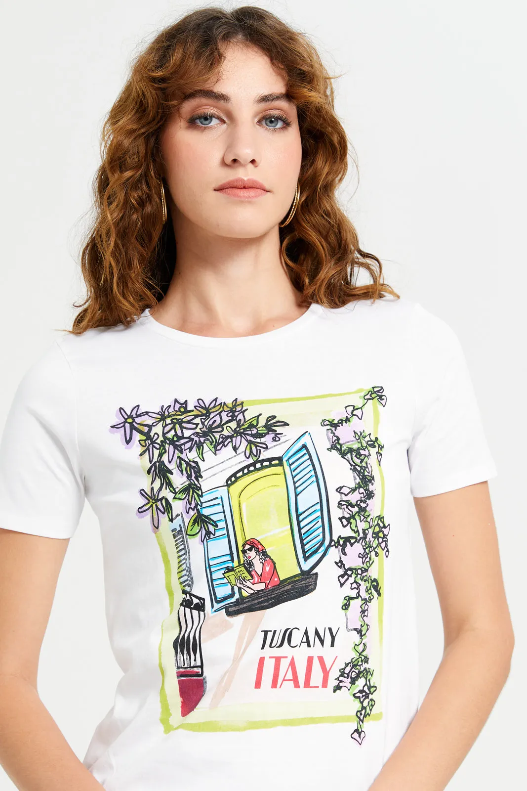 Women Ivory Italy Printed T-Shirt