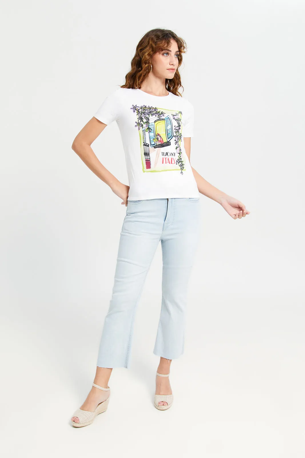 Women Ivory Italy Printed T-Shirt