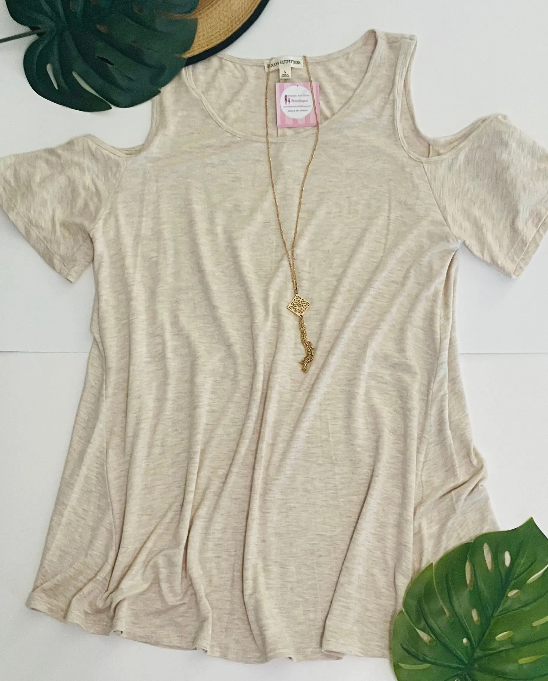 Womens Cold Shoulder Top Beige Sizes S/M/L/XL