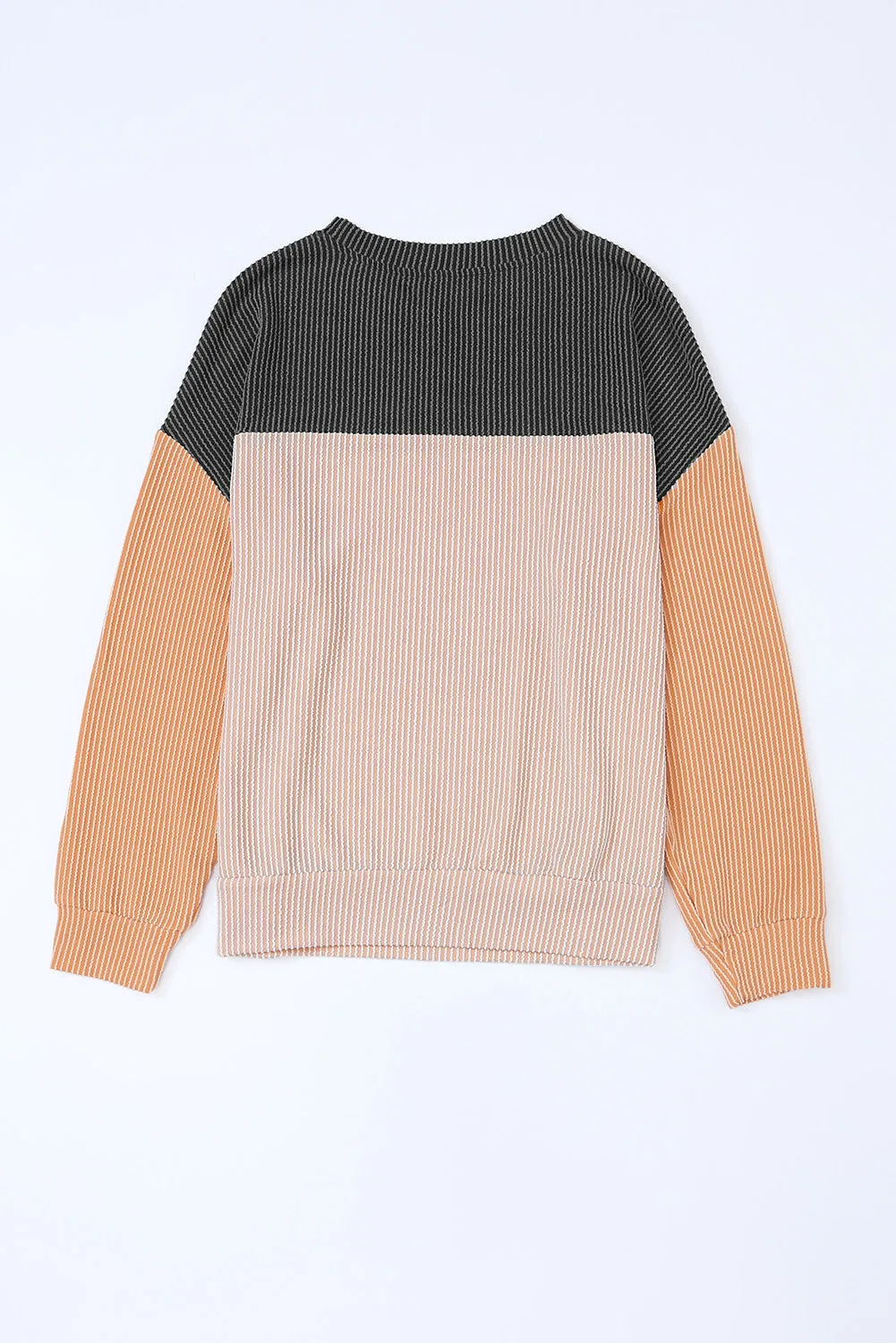 Women's Color Block Long Sleeve Ribbed Loose Top