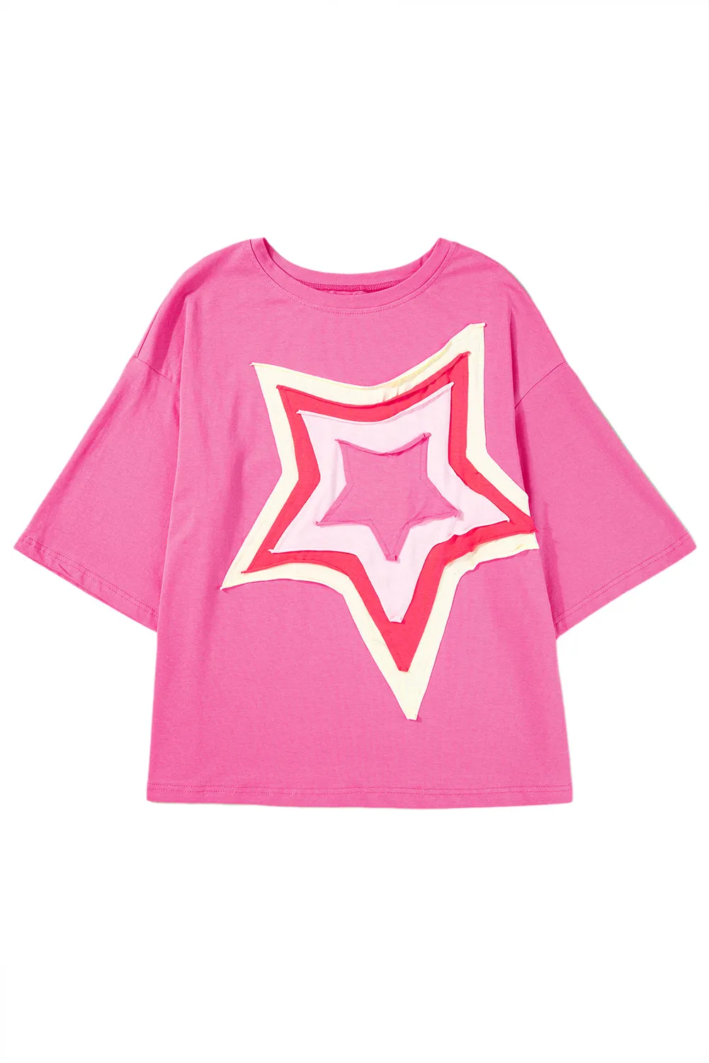 Women's Colorblock Star Patched 3/4 Sleeve Oversized Tee