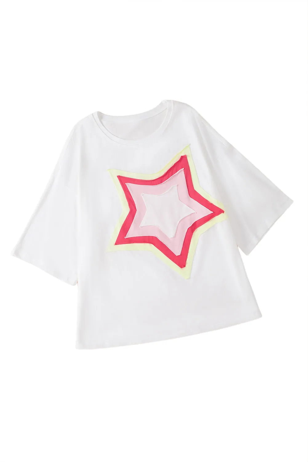 Women's Colorblock Star Patched 3/4 Sleeve Oversized Tee