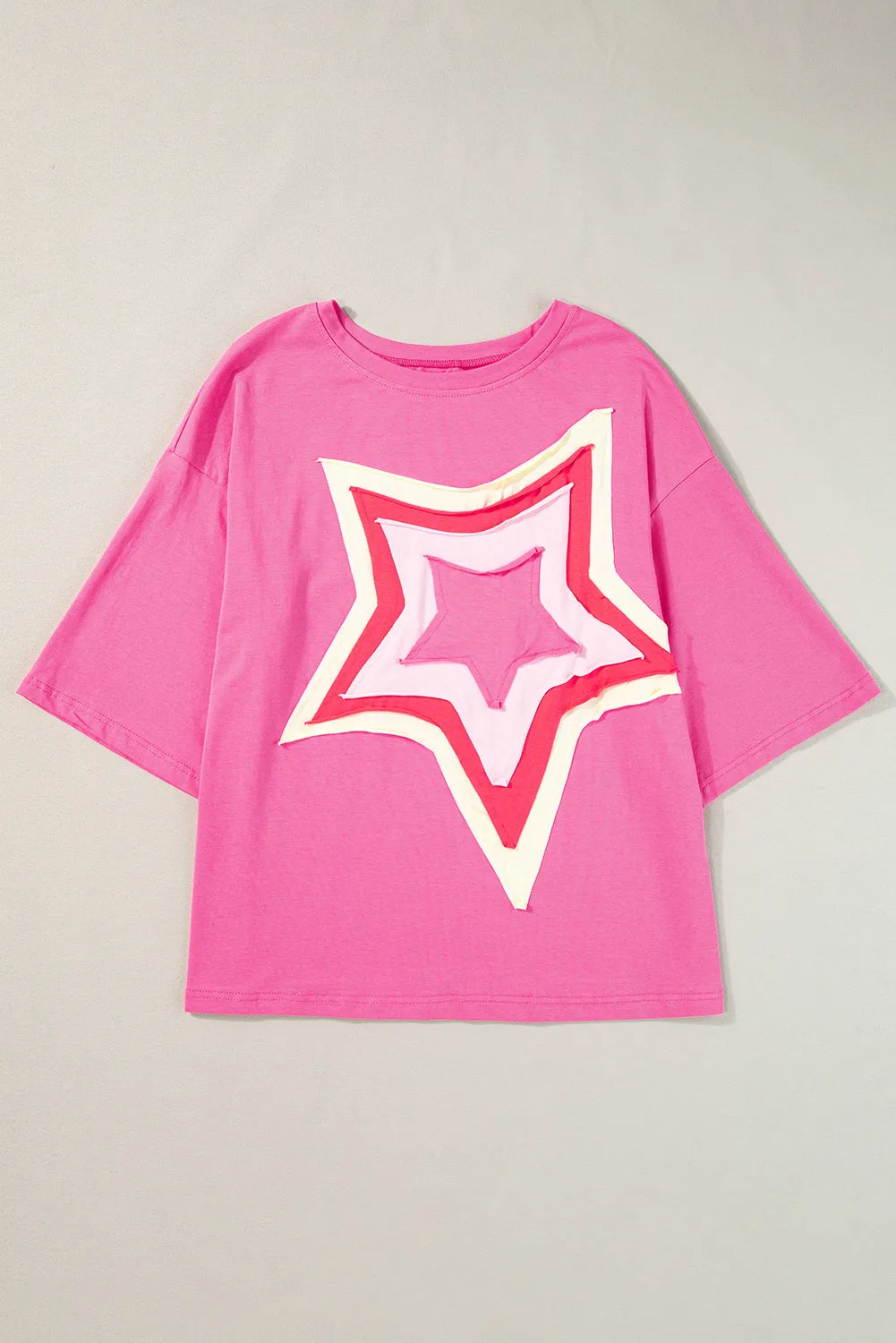 Women's Colorblock Star Patched 3/4 Sleeve Oversized Tee