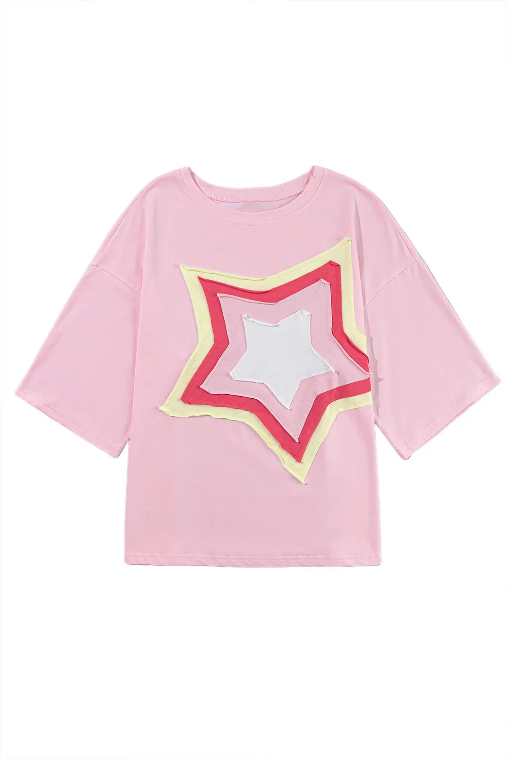 Women's Colorblock Star Patched 3/4 Sleeve Oversized Tee