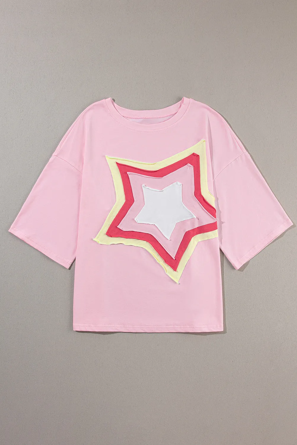 Women's Colorblock Star Patched 3/4 Sleeve Oversized Tee