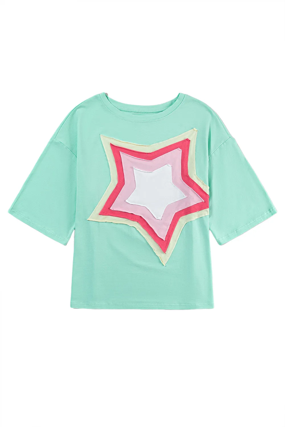 Women's Colorblock Star Patched 3/4 Sleeve Oversized Tee