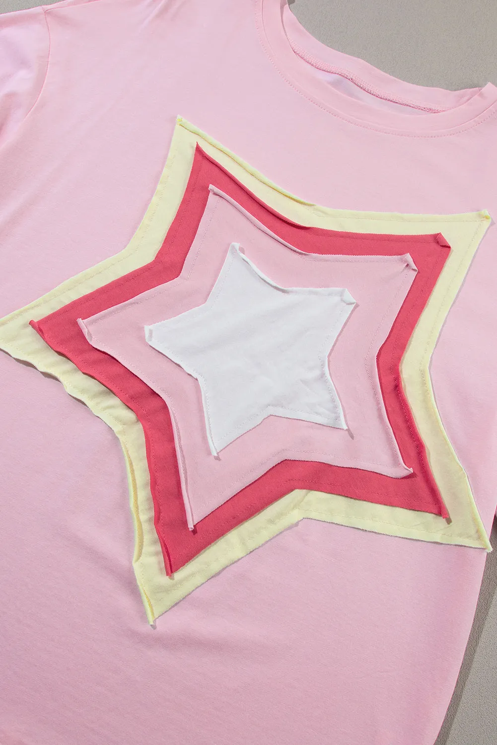 Women's Colorblock Star Patched 3/4 Sleeve Oversized Tee