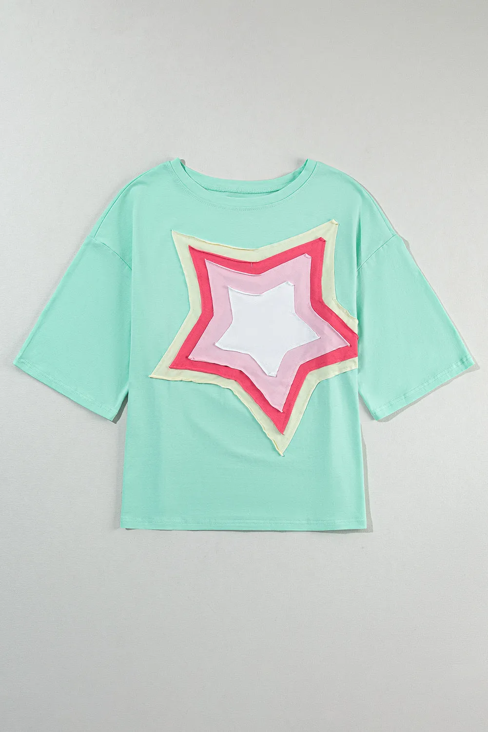 Women's Colorblock Star Patched 3/4 Sleeve Oversized Tee