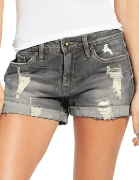 Women's High Waisted Distressed Jeans Ripped Rolled Hem Denim Shorts