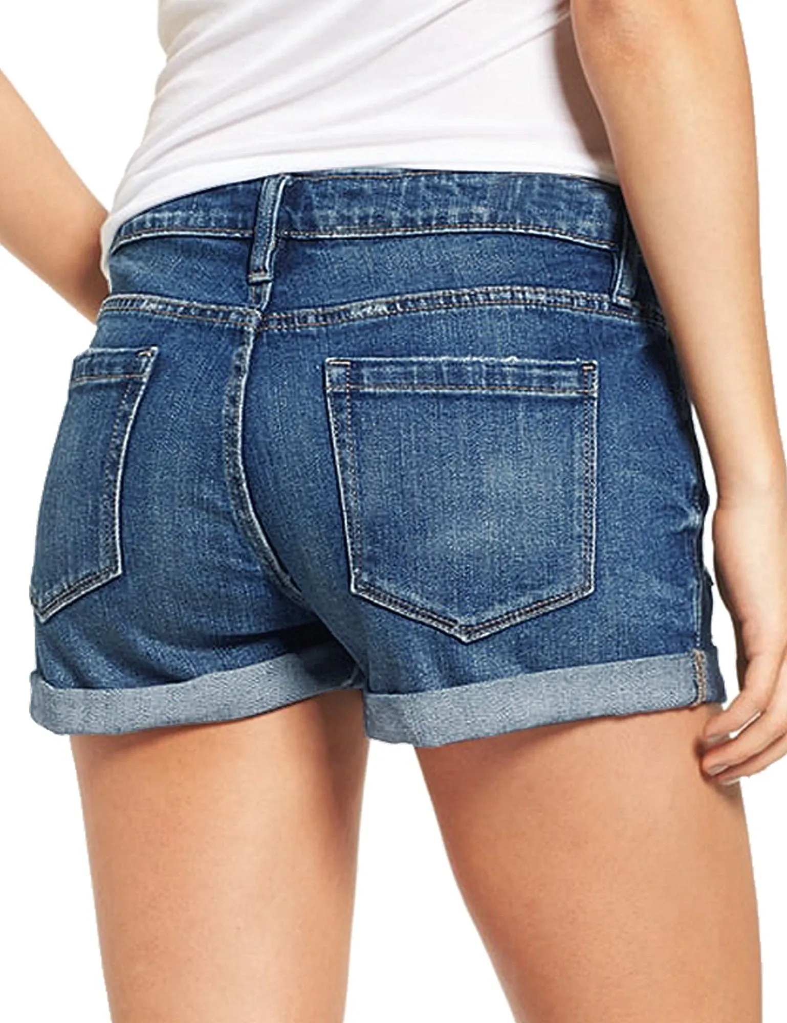 Women's High Waisted Distressed Jeans Ripped Rolled Hem Denim Shorts