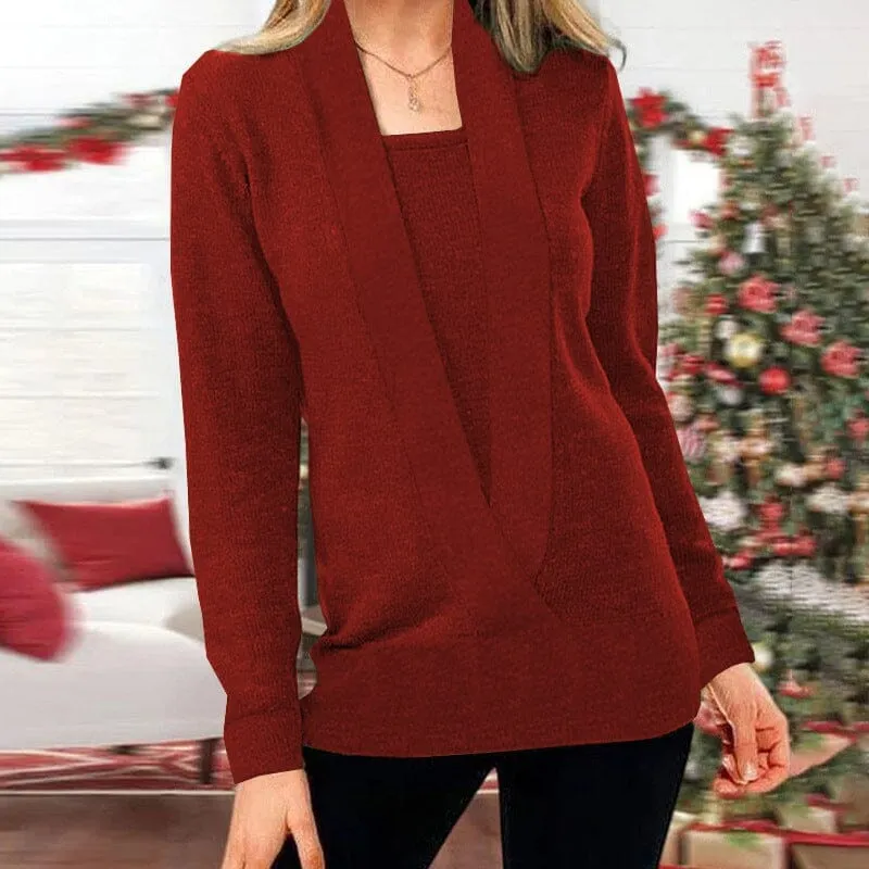 Women's V Neck Long Sleeve Knit Sweater