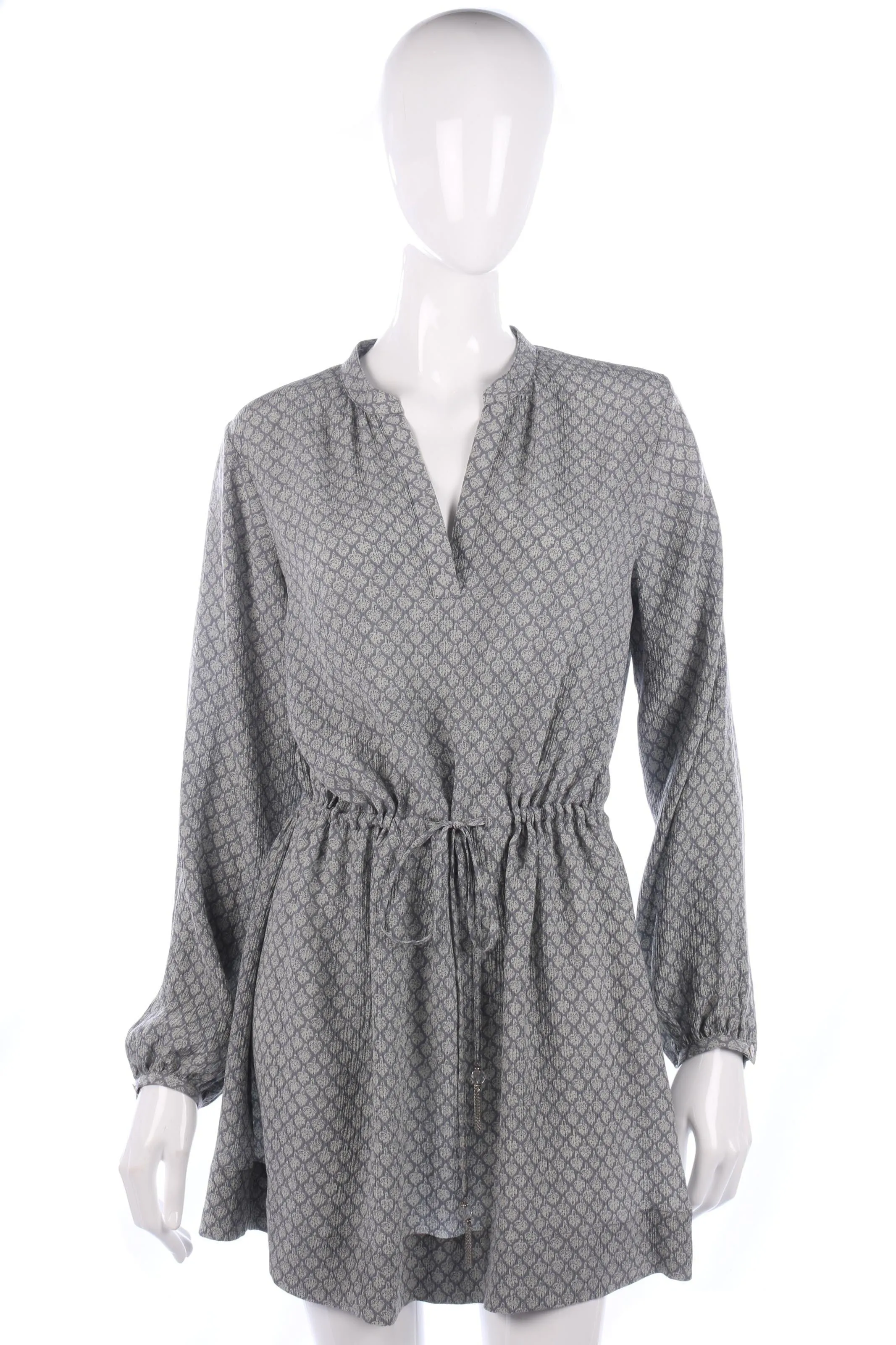 Wrap Tunic Top with Crystal Belt Silk Grey Pattern UK Size 12