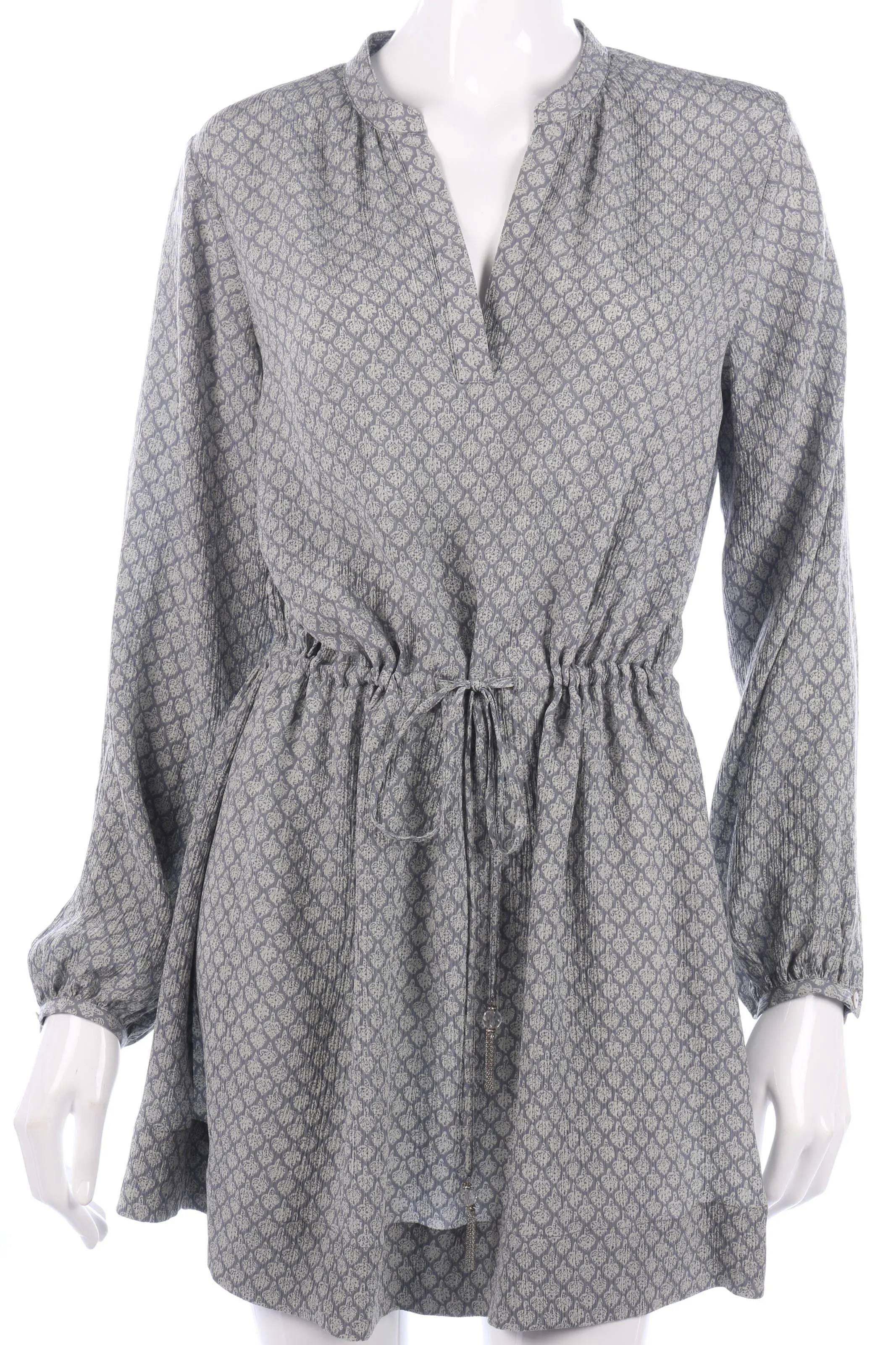 Wrap Tunic Top with Crystal Belt Silk Grey Pattern UK Size 12