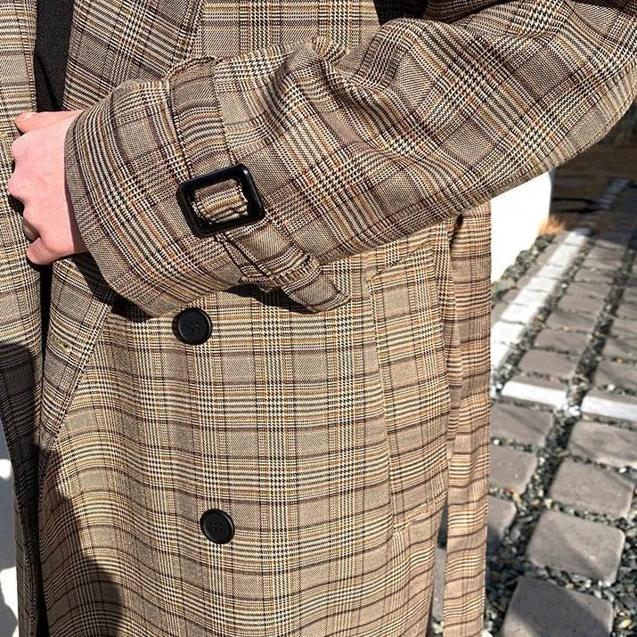 xiangtuibao - MID-LENGTH PLAID TRENCH COAT