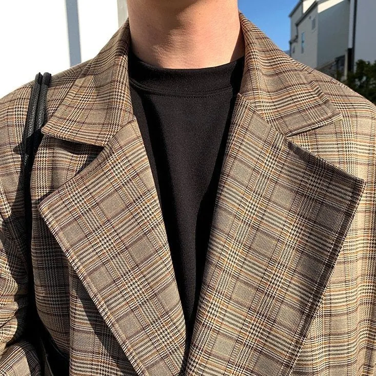 xiangtuibao - MID-LENGTH PLAID TRENCH COAT