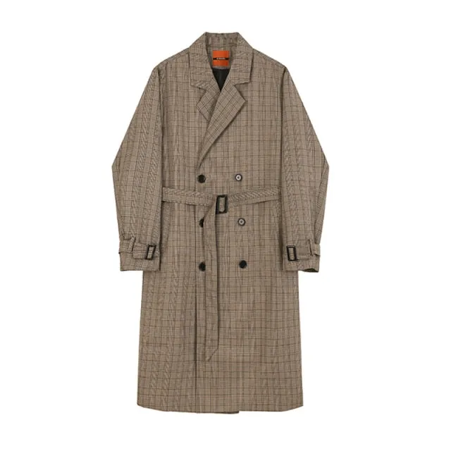 xiangtuibao - MID-LENGTH PLAID TRENCH COAT