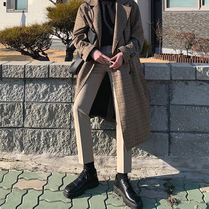 xiangtuibao - MID-LENGTH PLAID TRENCH COAT