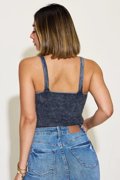 Zenana Ribbed Washed Square Neck Tank