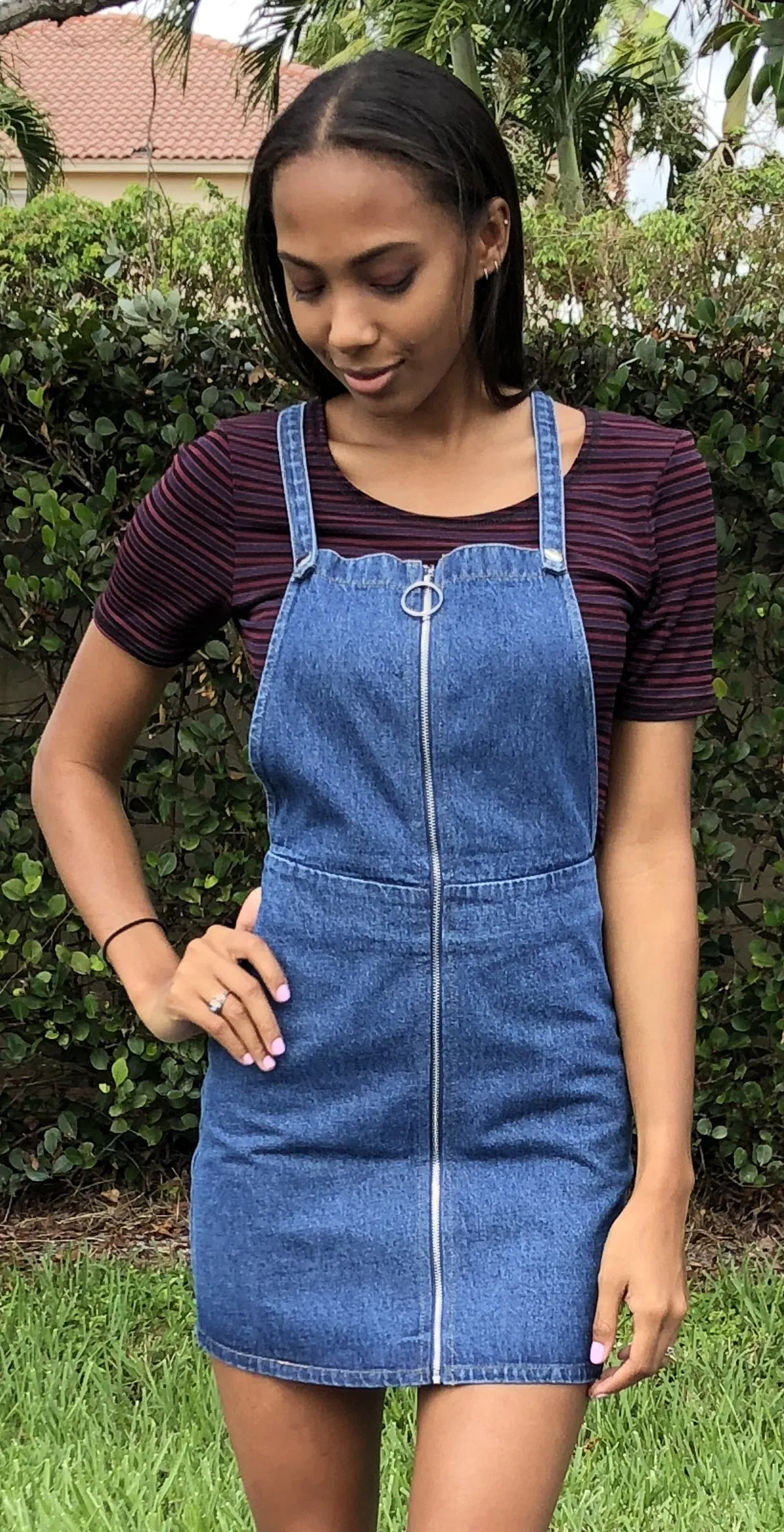 Zip Up Overall Dress, Denim