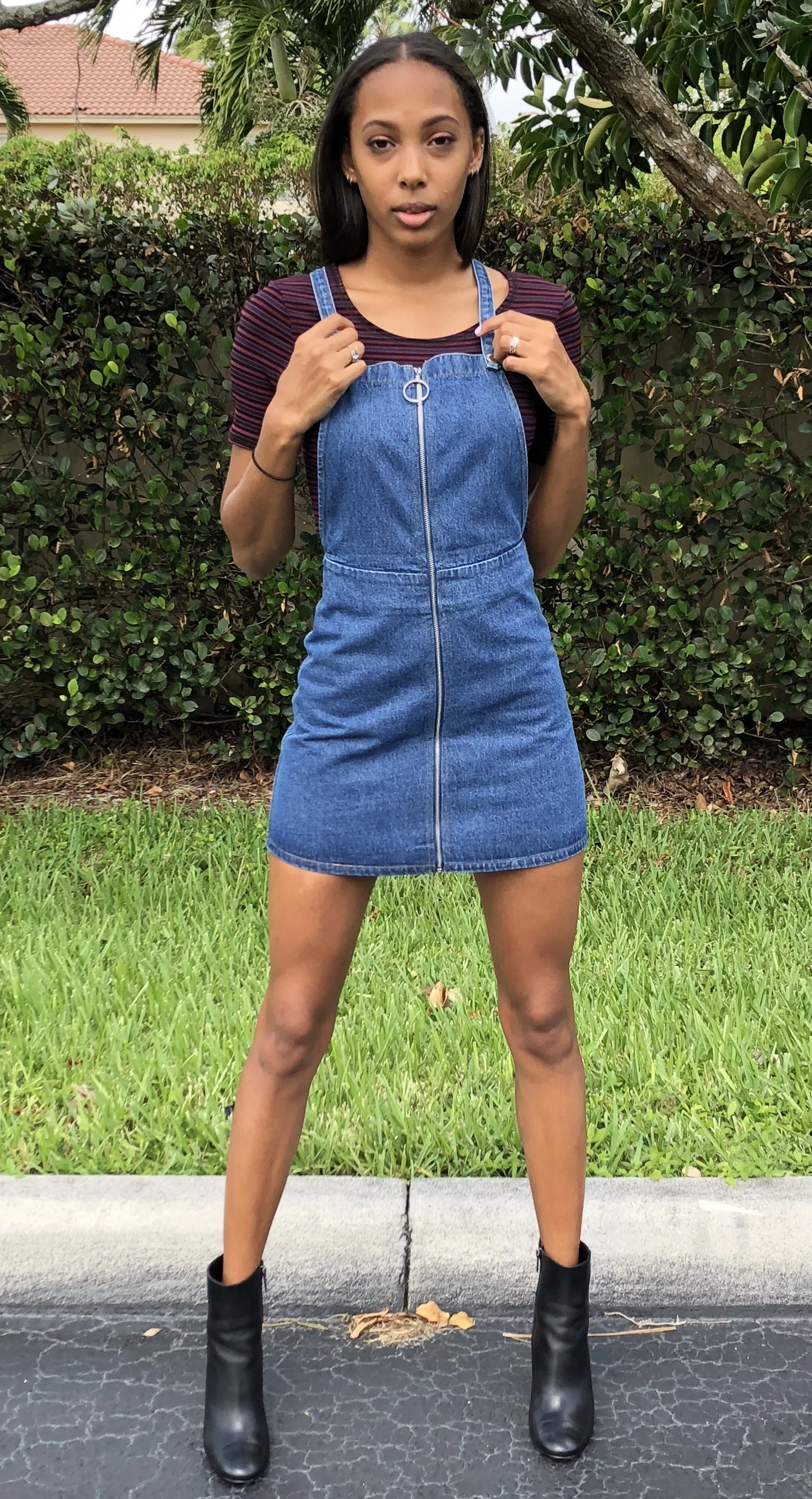 Zip Up Overall Dress, Denim