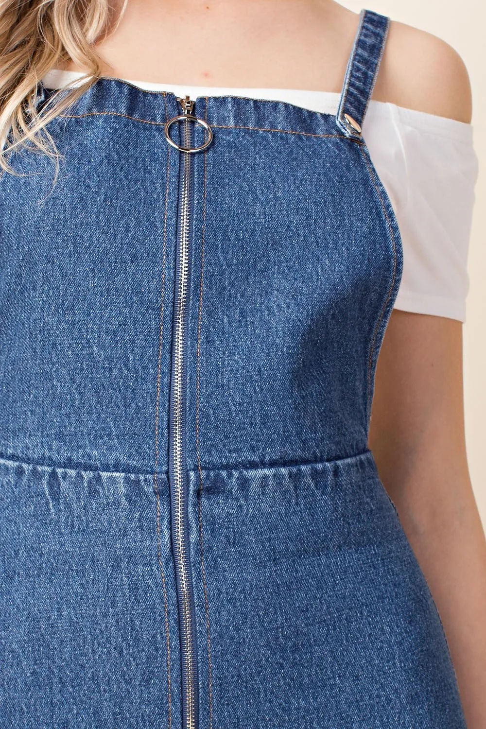 Zip Up Overall Dress, Denim