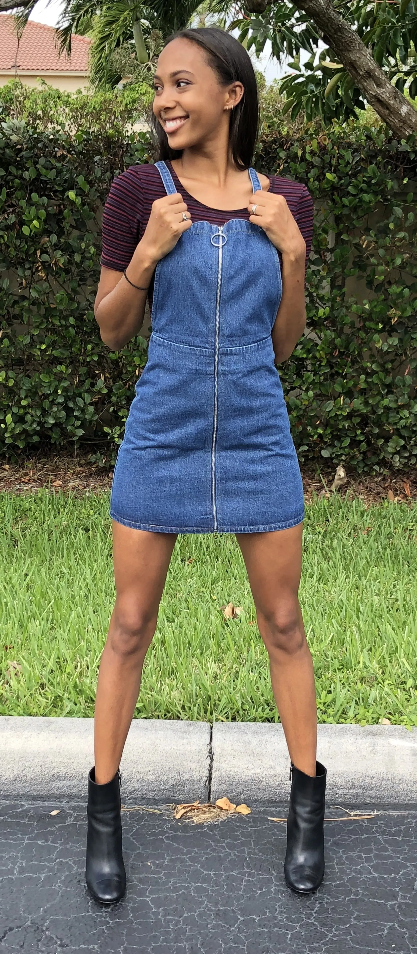 Zip Up Overall Dress, Denim