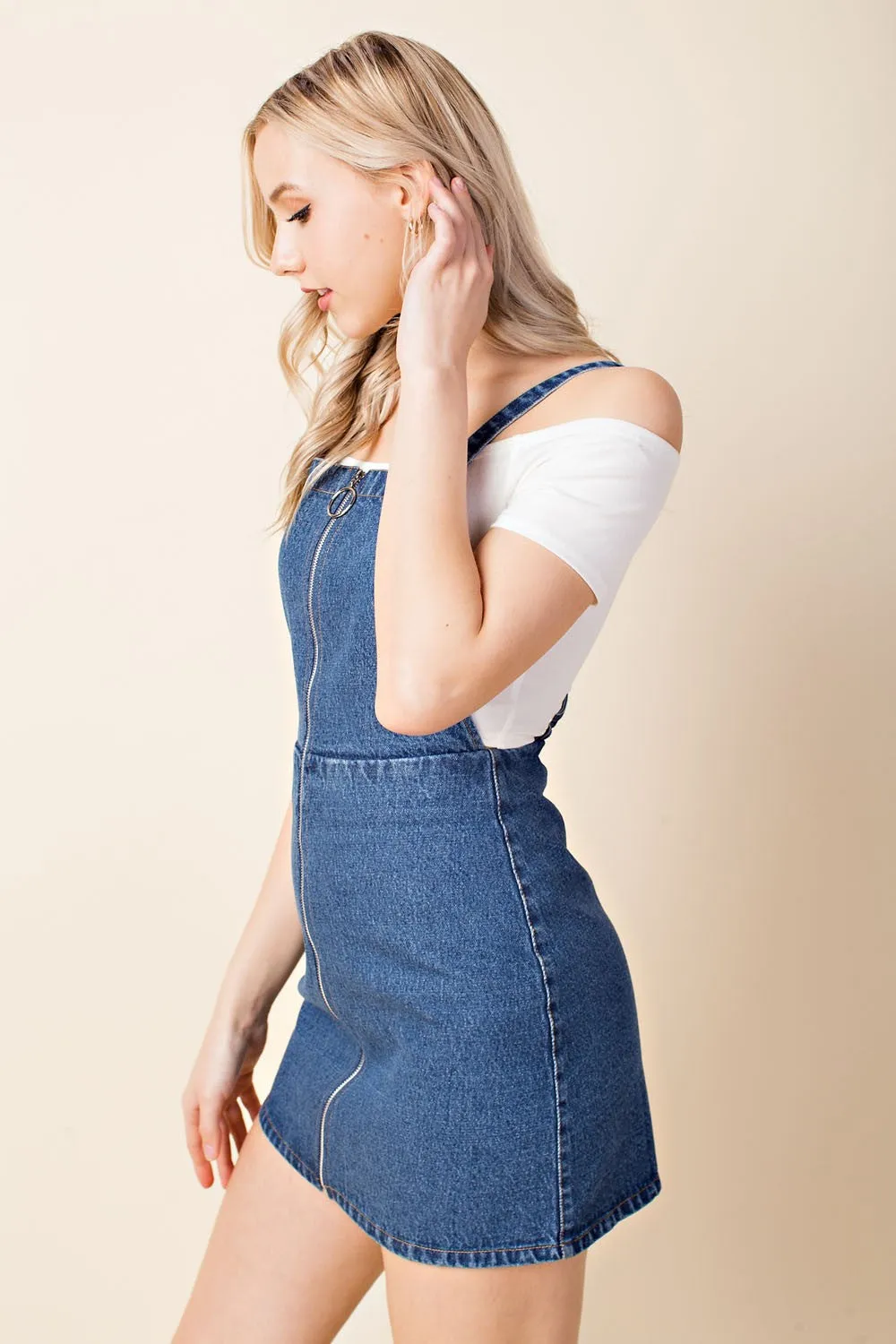 Zip Up Overall Dress, Denim